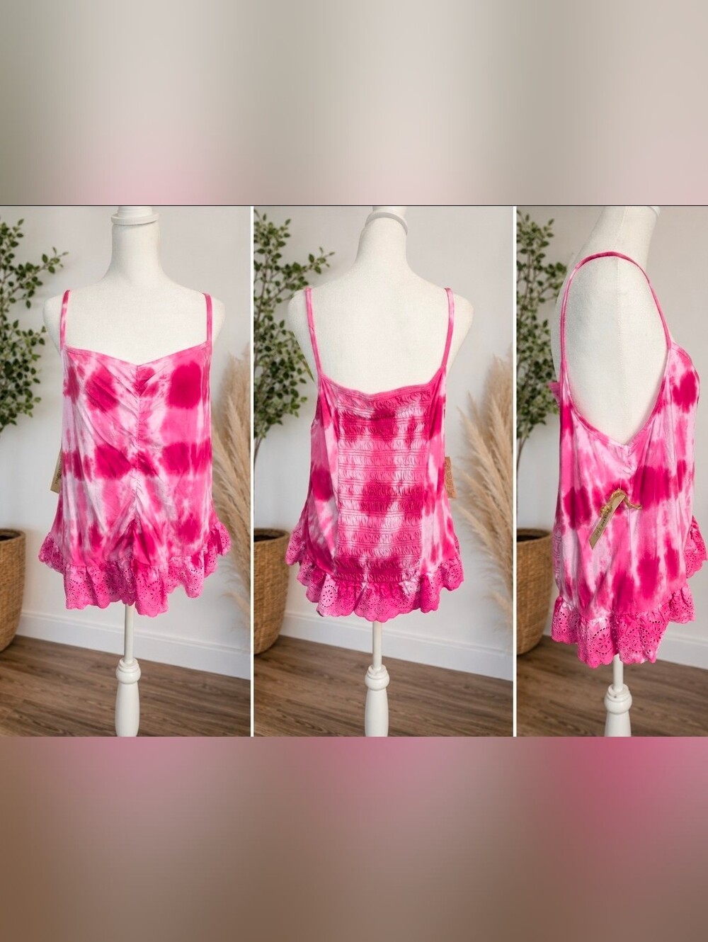 True Craft Pink Tie Dye Ruffle Tank Top – XL – NWT – 100% Cotton - Picture 2 of 2